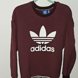 Adidas Maroon Crewneck Pullover White Logo Women New Activewear Streetwear